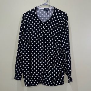 Landsend 100% Cotton, XL Cardigan Sweater, Black & White Polka Dot, Plus Size